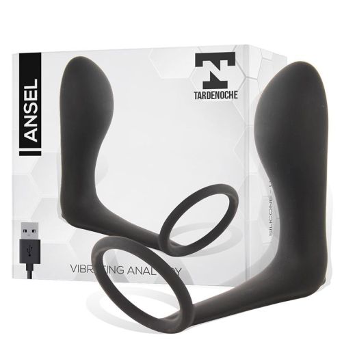 Вибромассажер простаты с кольцом для пениса силиконовый черный Tardenoche Ansel с USB-подключением