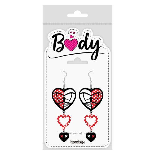 Серьги в виде 3ех соединенных сердец разноцветные Lovetoy Body Triple Heart Earrings
