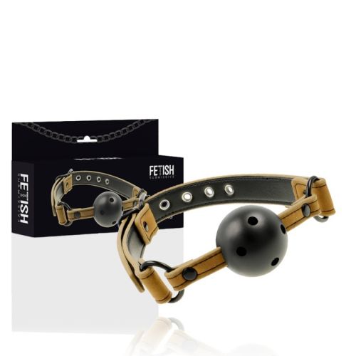 Кляп шарик в рот черный на коричневом ремешке Fetish Submissive Origin Breathable Gag
