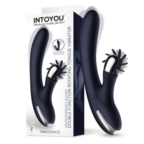 Вибратор для женщин с клиторальным стимулятором с вращением синий Intoyou Navyspace Vibe Rotating Tongues