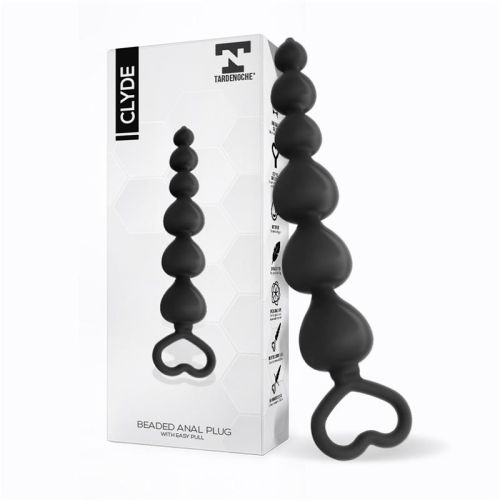 Анальный шарики с ручкой силиконовые черные Tardenochе Clyde Beaded Butt Plug Easy Pull 