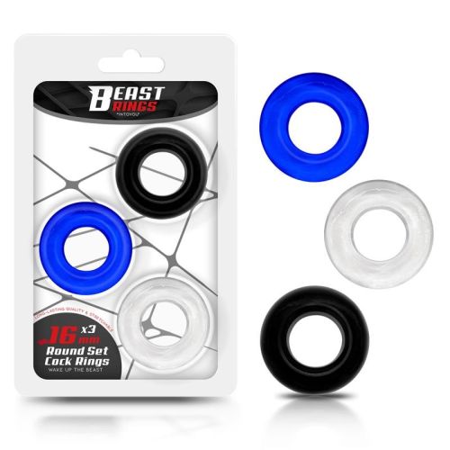 Набір ерекційних кілець на член прозоре синє чорне Intoyou Set Of 3 Penis Ring 3 Colors 3 штуки