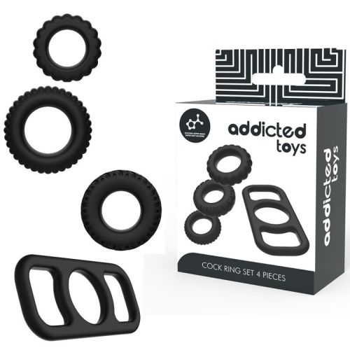 Набор эрекционных колец на член силиконовых черного цвета Addicted Toys Cock Ring Set 4 Pieces