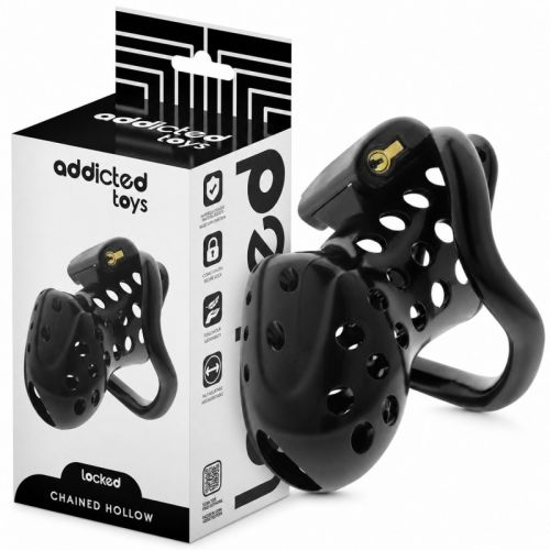Пояс верности для мужчин черный Addicted Toys Locked Chained Hollow Penis Cage