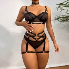 Еротичний комплект жіночої білизни з підтяжками для панчох чорного кольору Jsy Azalia розмір M