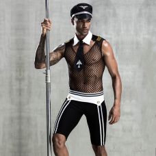 Костюм строгого пилота для ролевых игр черного цвета с белым JSY Dylan размеры S L