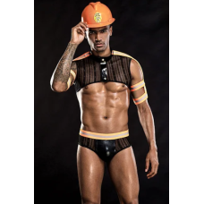 Еротический костюм Государственного Пожарного для ролевых игр черного цвета с оранжевым JSY размеры S L