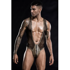 Боді чоловіче з вирізом попереду чорного кольору із сріблястою окантовкою JSY George Bodysuit розміри S L