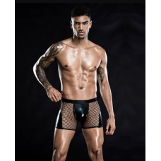 Трусы боксеры мужские в сеточку с вставками из искусственной кожи черного цвета JSY Dexter размеры S M