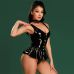 Эротическое женское латексное боди трансформер черного цвета JSY размер S/M