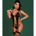 Эротическое женское боди полупрозрачное с пажами для чулок черного цвета JSY размер S/M
