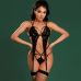 Эротическое женское боди полупрозрачное с пажами для чулок черного цвета JSY размер S/M