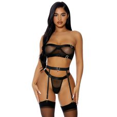 Еротичний комплект жіночої білизни Ліф без бретель на блискавці та з Підтяжками для панчох чорного кольору Jsy розміри L XL