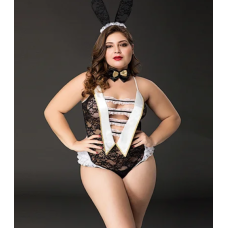 Костюм з мереживом милої зайчики для рольових ігор чорного кольору з білим JSY розміри XL XXL