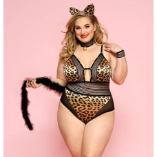 Костюм кішечки тигриці для рольових ігор леопардового кольору із чорним JSY розміри XL XXL