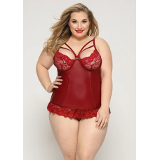 Корсет з чашками та застібкою на гачках зі стрінгами червоного кольору JSY Zoe розміри XL XXL