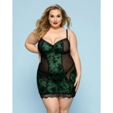 Бэбидолл черного цвета с зелеными вставками ткани из цветочных орнаментов JSY размеры XL 3XL