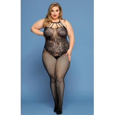 Ажурний бодістокінг з відкритим доступом та спиною чорного кольору JSY розміри XL XXL