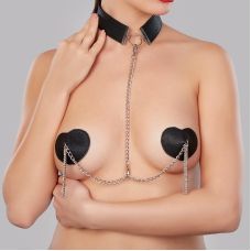 Сексуальные пестисы сердечки с чокером и металлическими кисточками черного цвета JSY