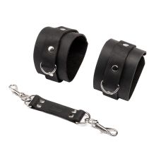 Наручники на двух карабинах БДСМ из натуральной кожи черного цвета Flirty Leather