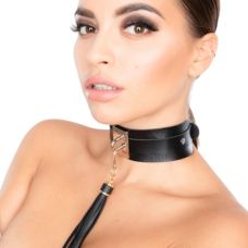 Нашийник широкий з підвіскою пензликом чорно золотистий Kinky Diva Collar Me!