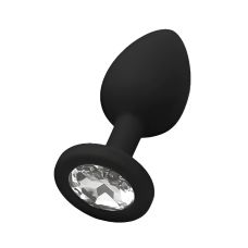 Силіконова анальна пробка чорна із сріблястим кристалом SKN розмір S