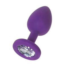 Силіконова анальна фіолетова пробка з сріблястим кристалом SKN розмір S