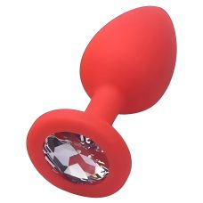 Силіконова анальна пробка червона з бузковим кристалом SKN розмір M