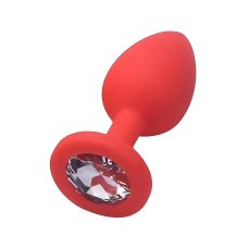 Силиконовая анальная пробка красная с сиреневым кристаллом SKN размер S 