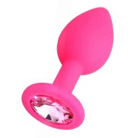 Силіконова анальна пробка рожева з рожевим кристалом SKN розмір M