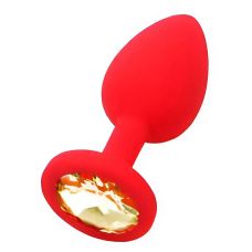 Силіконова анальна пробка червона із золотистим кристалом SKN розмір M