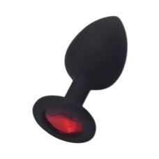 Силіконова анальна пробка чорна з червоним кристалом SKN розмір S