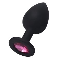 Силіконова анальна пробка чорна з рожевим кристалом SKN розмір M