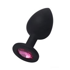 Силиконовая анальная пробка черная с розовым кристаллом SKN размер S