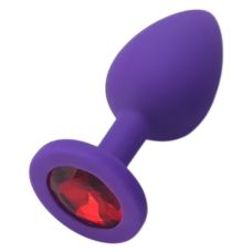 Силіконова анальна фіолетова пробка з червоним кристалом SKN розмір M
