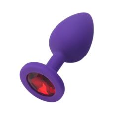 Силиконовая анальная пробка фиолетовая с красным кристаллом SKN размер S