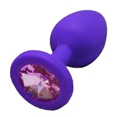 Силіконова анальна фіолетова пробка з рожевим кристалом SKN розмір M