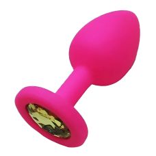 Силіконова анальна пробка рожева із зеленим кристалом SKN розмір M