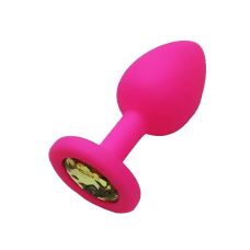 Силиконовая анальная пробка розовая с зеленым кристаллом SKN размер S