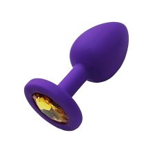Силиконовая анальная пробка фиолетовая с золотистым кристаллом SKN размер S