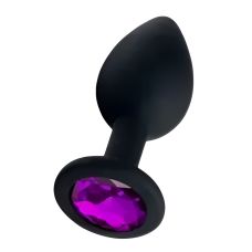 Силіконова анальна пробка чорна з фіолетовим кристалом SKN розмір M