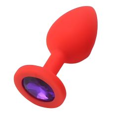 Силіконова анальна пробка червона з фіолетовим кристалом SKN розмір M