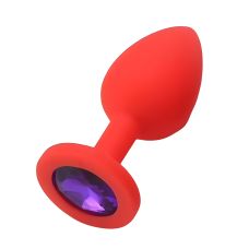 Силиконовая анальная пробка красная с фиолетовым кристаллом SKN размер S