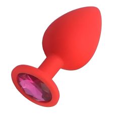 Силіконова анальна пробка червона з рожевим кристалом SKN розмір M