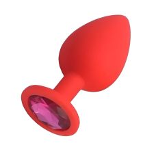 Силиконовая анальная пробка красная с розовым кристаллом SKN размер S