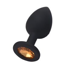 Силіконова анальна пробка чорного кольору із золотистим кристалом SKN розмір S