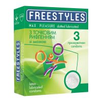Презервативи зі змащенням бульбашками та ребристістю прозорого кольору Freestyles 3 штуки