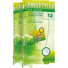 Презервативы со смазкой пузырьками и ребристостью прозрачного цвета Freestyles Ultra light 12 штук 	