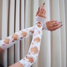 Еротичні рукавички з метеликами та відкритими пальцями білі Leg Avenue