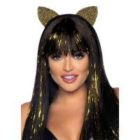 Повязка на голову с кошачьими ушками для ролевых игр золотистого цвета Leg Avenue Glitter cat ear headband размер Оne size